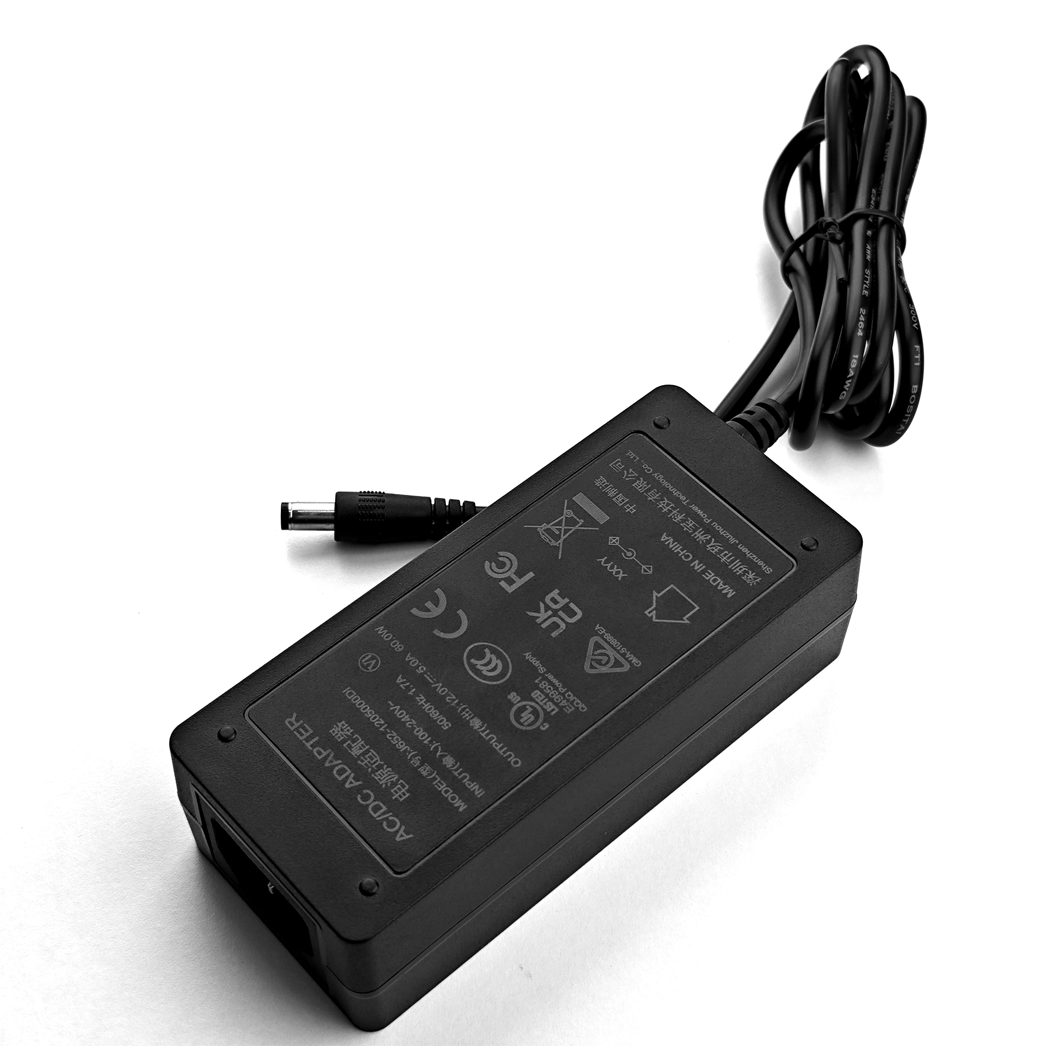 12V5A Desktop Power Adapter (12V5A/24V3A/15V4A/19V3.42A/24V2.5A/12V6A/72W Series, with Plug-in and Desktop Models, Desktop Models with Multiple Tail Types)